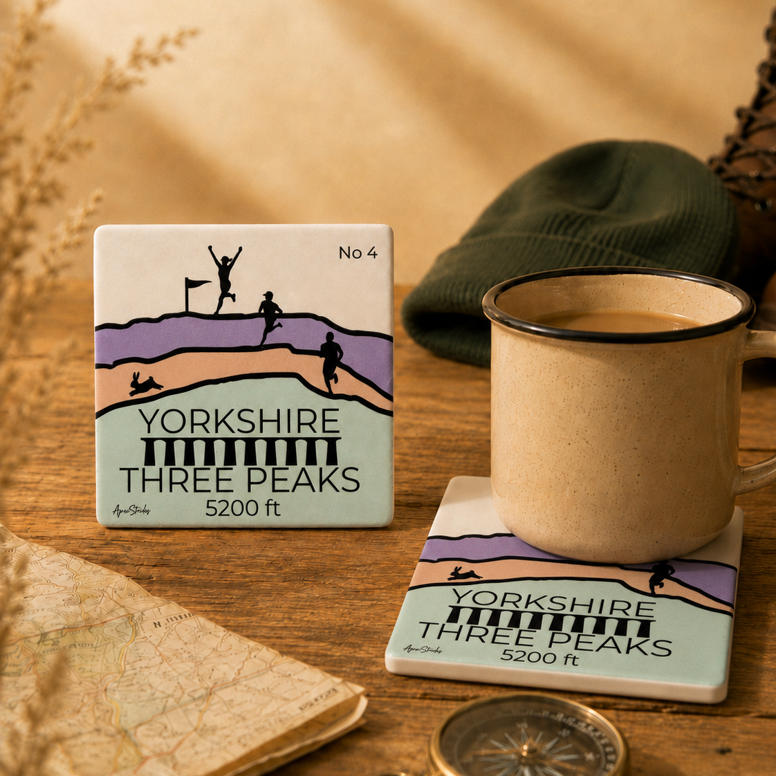 The Yorkshire Three Peaks Ceramic Coaster