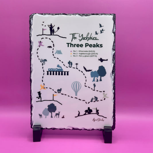 The Yorkshire Three Peaks - Handmade Illustrated Slate Map